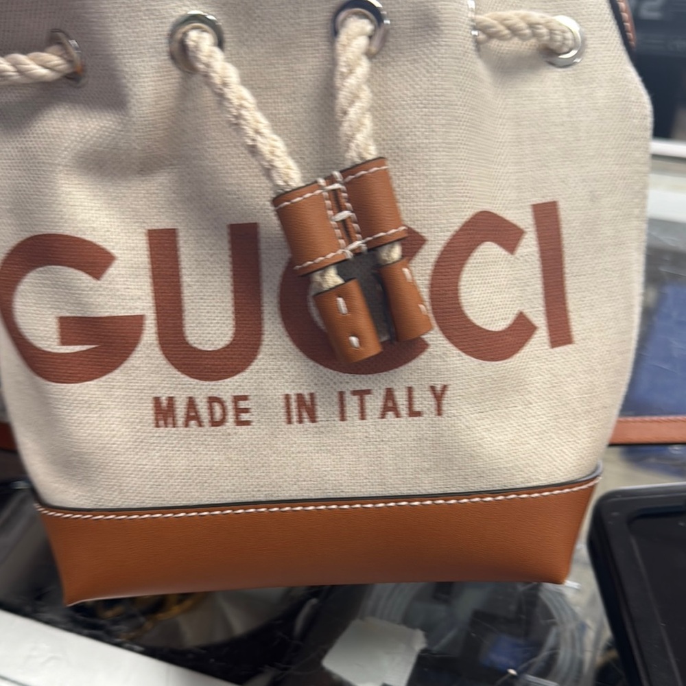 Gucci Beige and Brown Canvas Bucket Bag